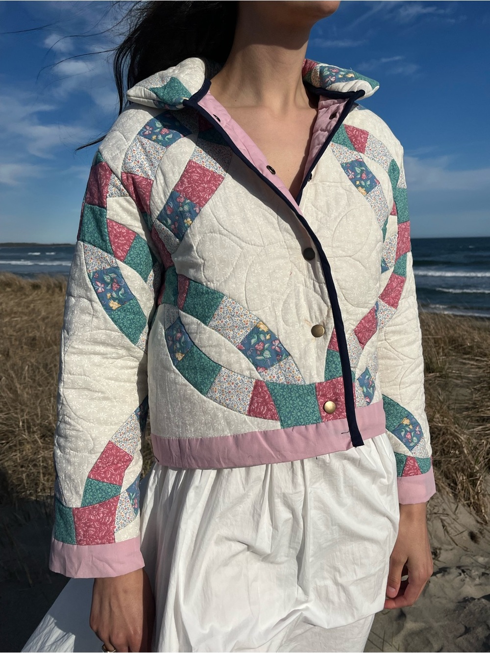 Quilt Coat - Vintage Patchwork in Cream, Pink & Teal